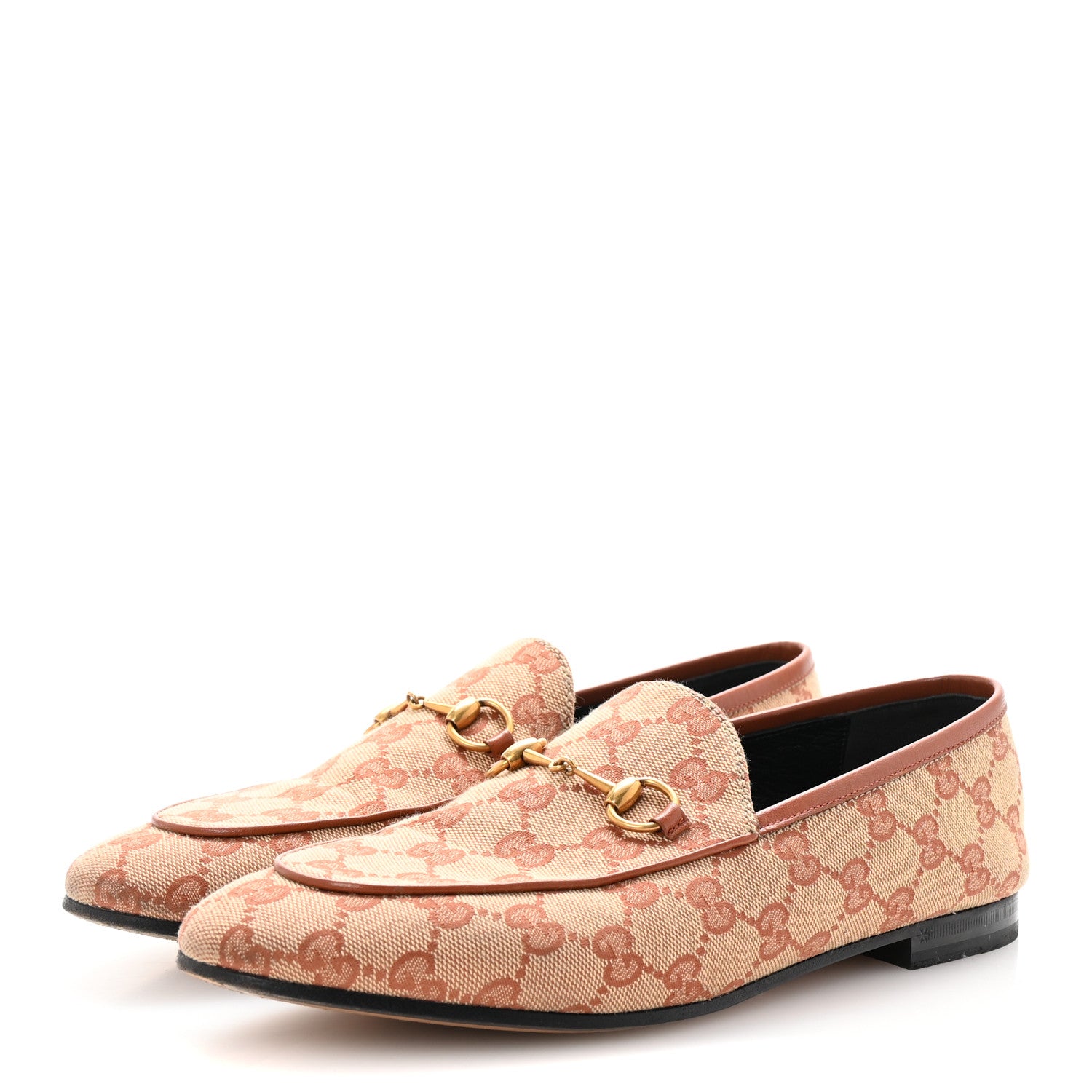 Gucci Canvas GG Monogram Horsebit Womens Jordaan Loafers 39.5 Beige Ruggine Rust 4 of 10