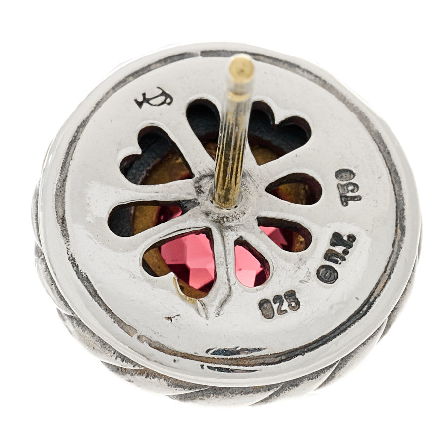 Sterling Silver 18K Yellow Gold Garnet Cookie Cable Earrings