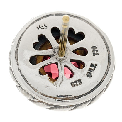 David Yurman Sterling Silver 18K Yellow Gold Garnet Cookie Cable Earrings 4 of 4