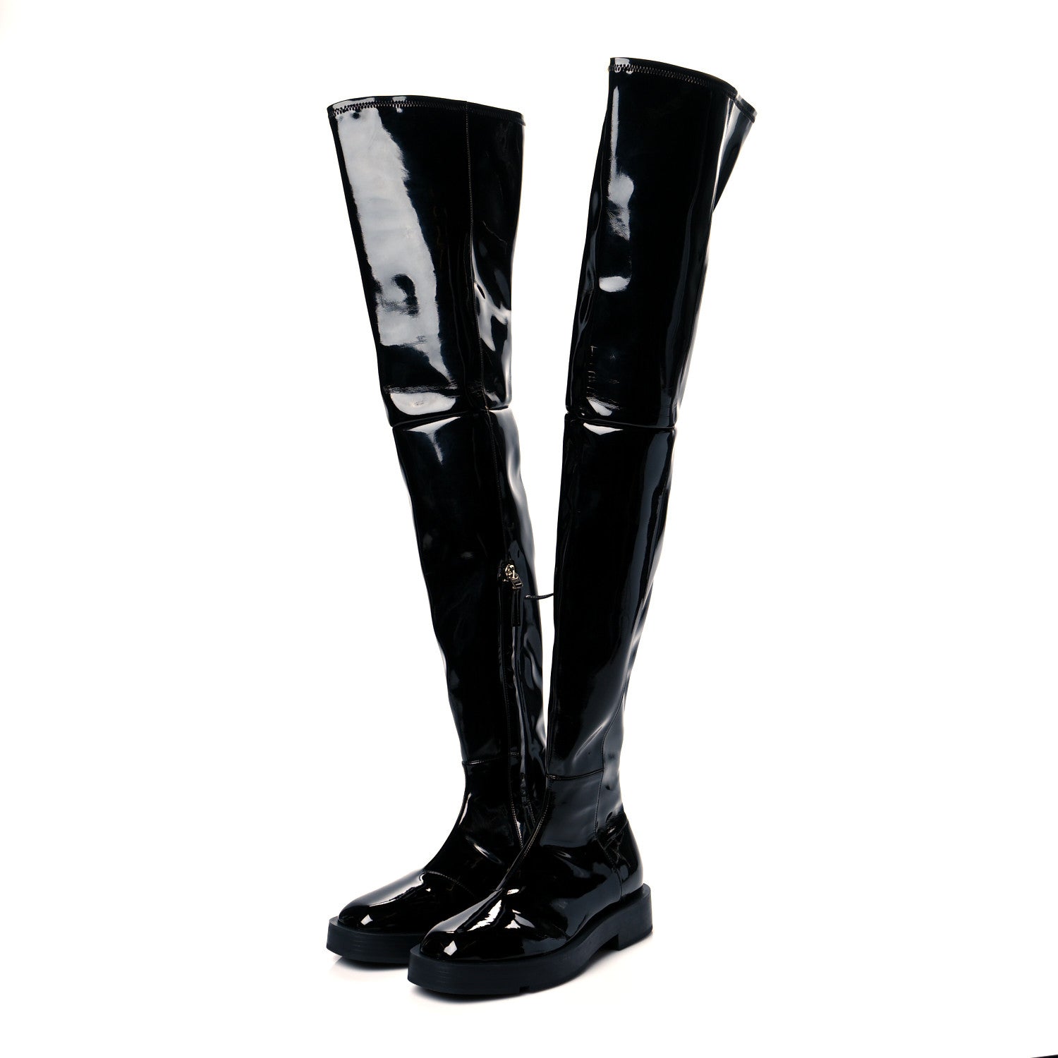 Givenchy Patent Square Flat Over The Knee Boots 7.5 Black 3 of 9