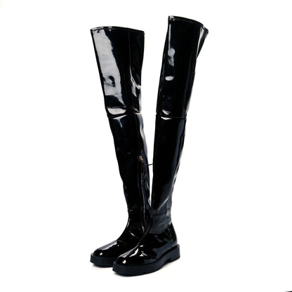 Givenchy Patent Square Flat Over The Knee Boots 7.5 Black 3 of 9