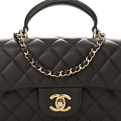 Chanel Lambskin Quilted Mini Top Handle Rectangular Flap Dark Brown 8 of 12