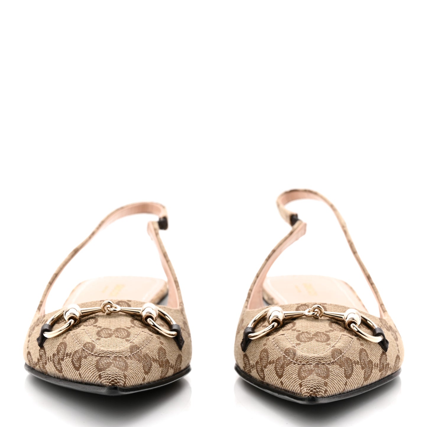 Monogram Horsebit Womens Slingback Ballet Flat 39 Beige Ebony Cocoa