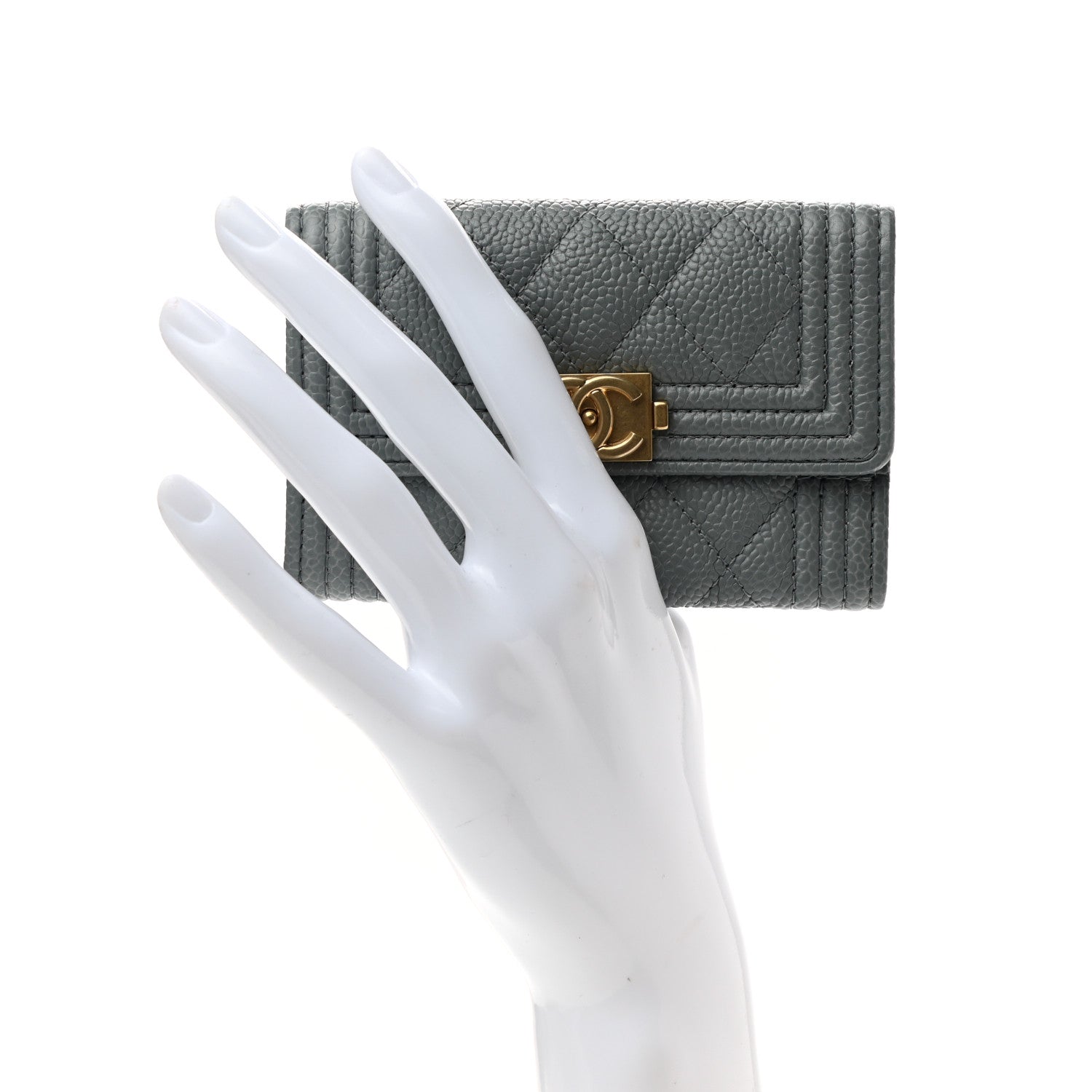 Chanel Caviar Quilted Boy Flap Card Holder Grey 2 of 9