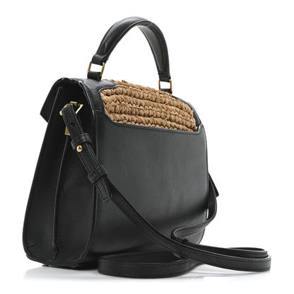Saint Laurent Raffia Calfskin Mini Classic Monogram Cassandra Top Handle Black Natural 3 of 10