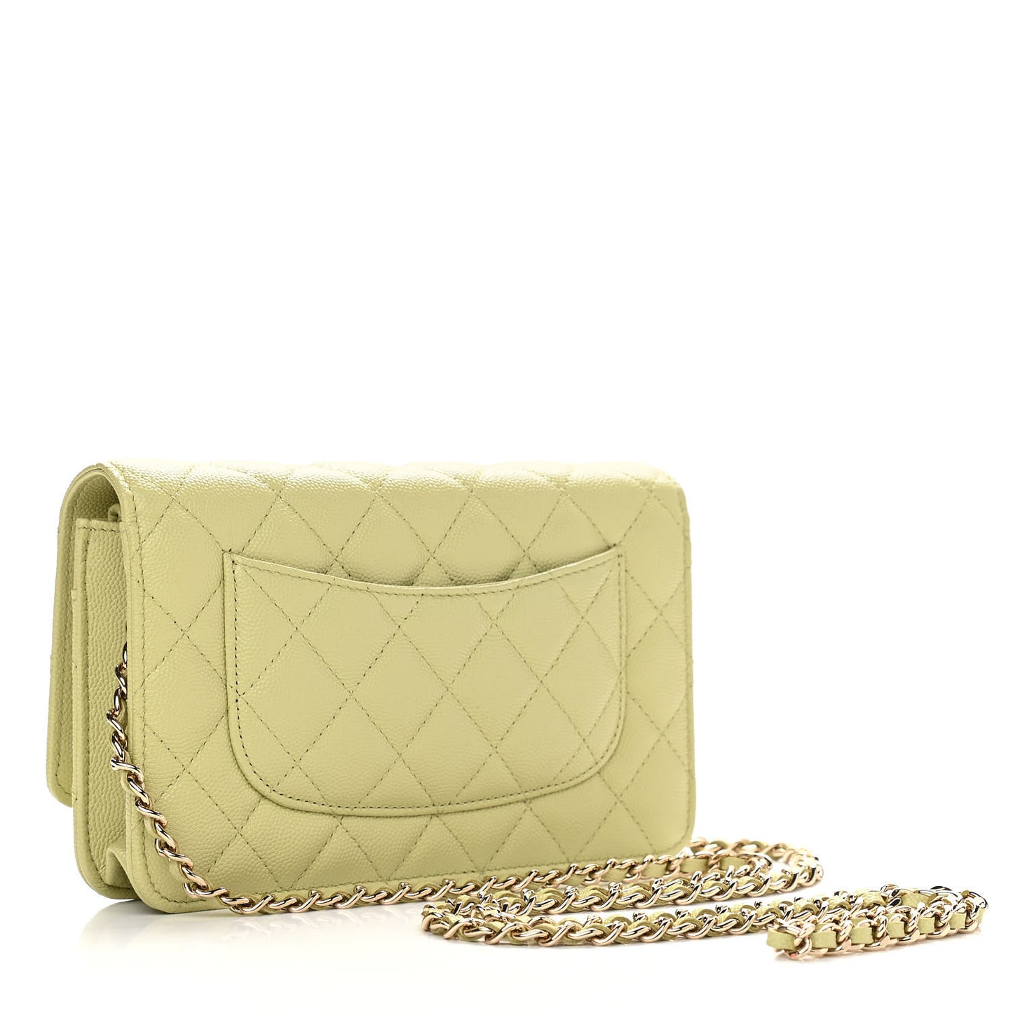 Caviar Quilted French New Wave Chain CC Wallet On Chain WOC Light Green