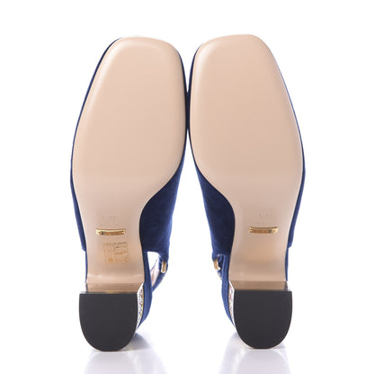 Gucci Velvet Crystal Square G Madelyn Slingbacks 36.5 Cobalt Blue 7 of 11