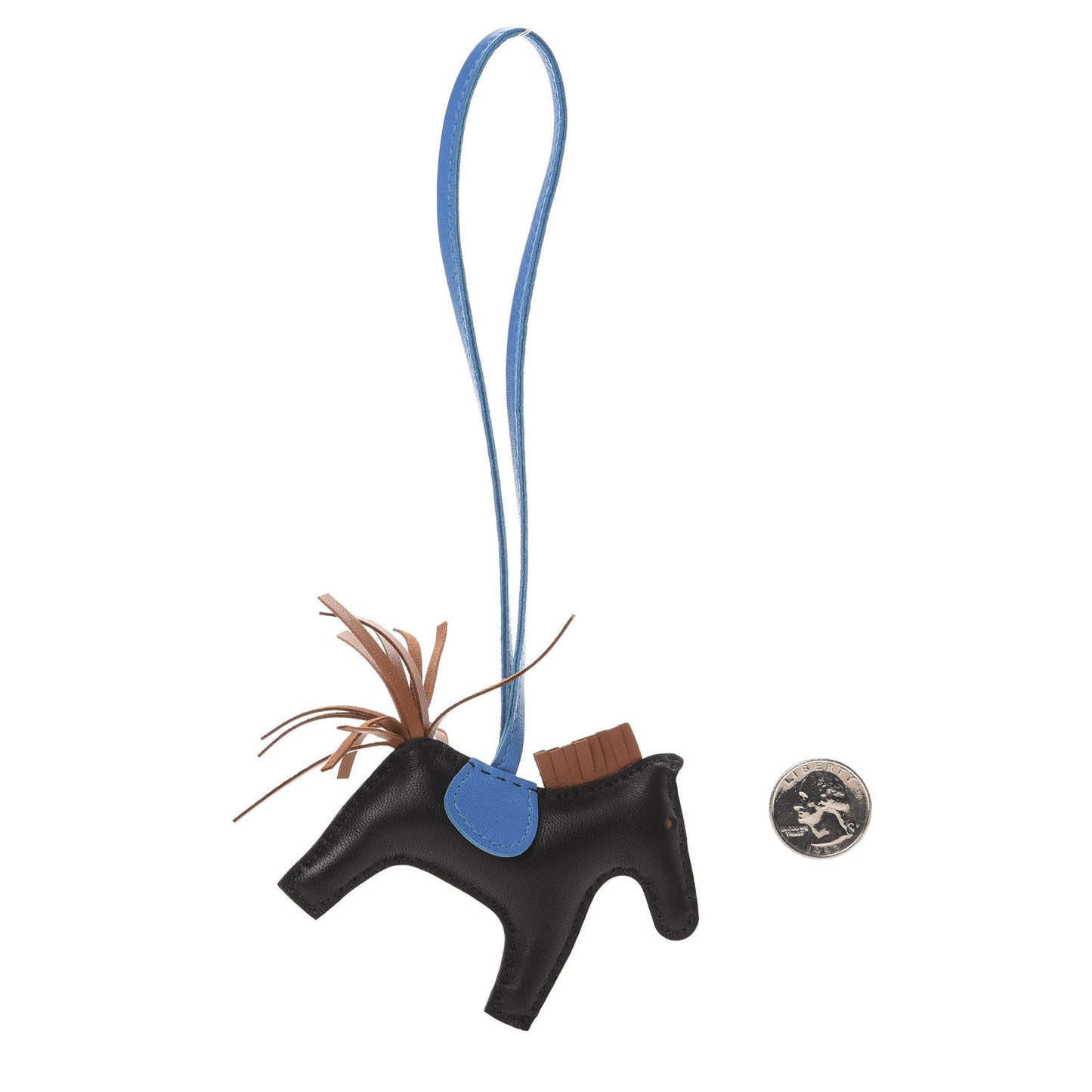 Milo Lambskin Grigri Rodeo Horse Bag Charm PM Black Gold Bleu Zanzibar