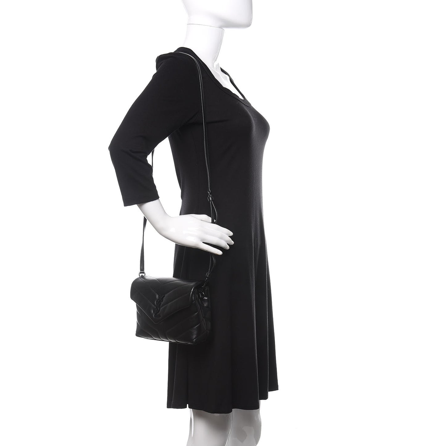 Calfskin Y Quilted Monogram Toy Loulou Crossbody Bag Black