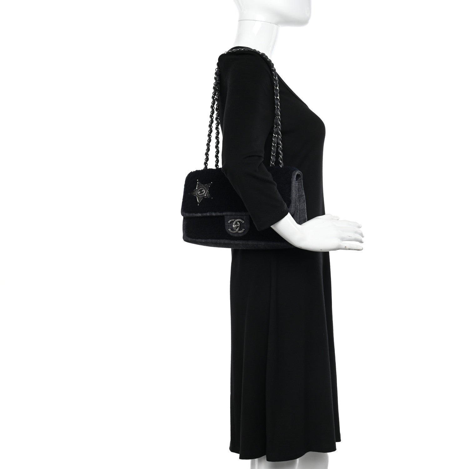 Chanel Shearling Sheepskin Denim Medium Paris Dallas Sheriff's