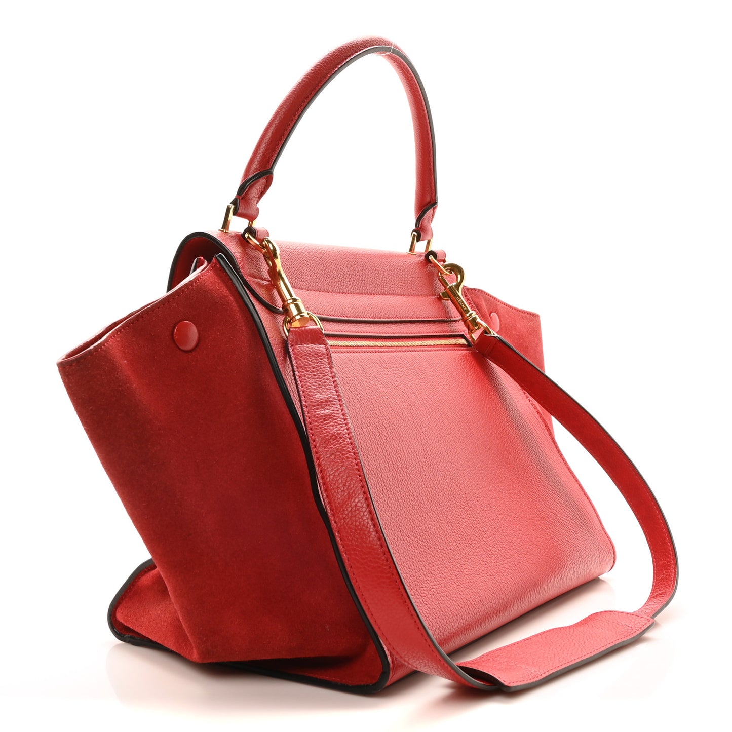 Drummed Calfskin Suede Medium Trapeze Vermillion