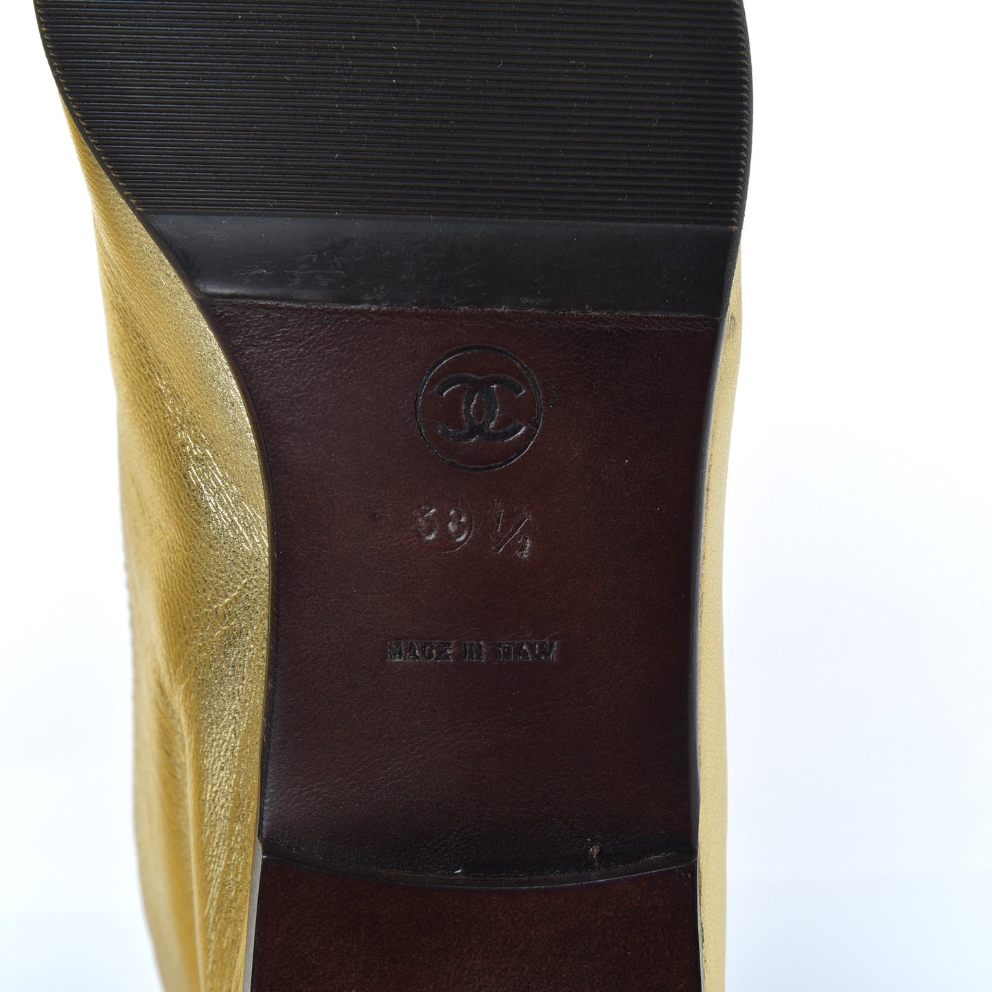 Metallic Lambskin CC Mocassin Loafers 38.5 Gold
