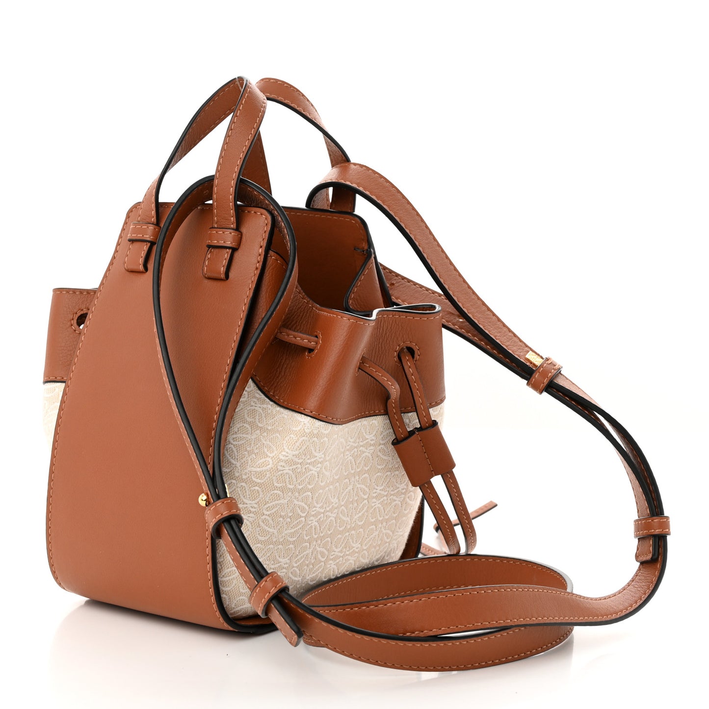 Calfskin Canvas Mini Hammock Shoulder Bag Natural Tan