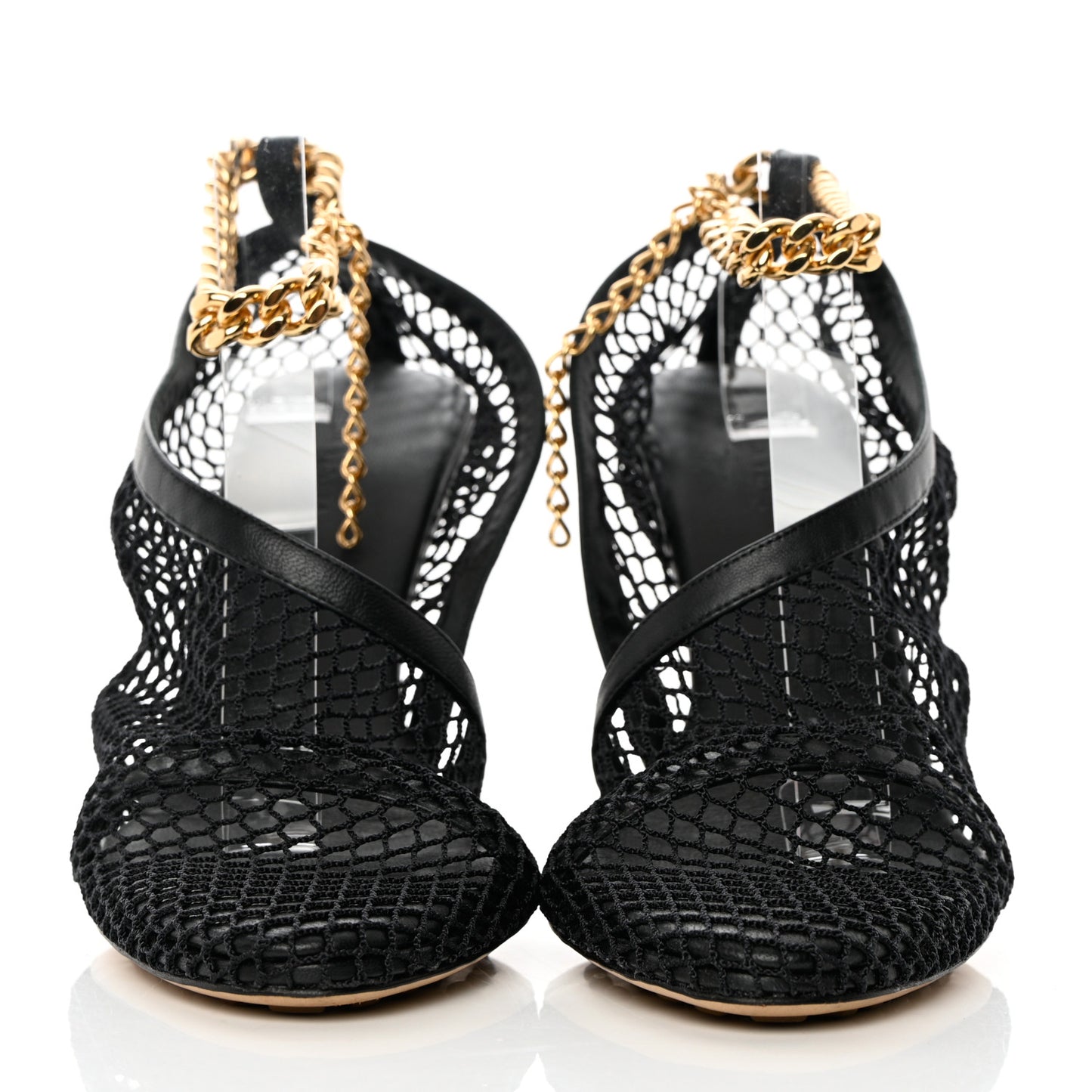 Mesh Calfskin Chain Stretch Pumps 38.5 Black