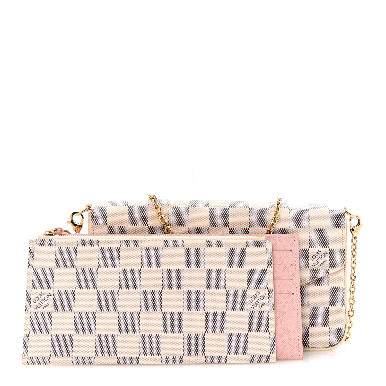 Louis Vuitton Damier Azur Pochette Felicie Chain Wallet Rose Ballerine 3 of 11