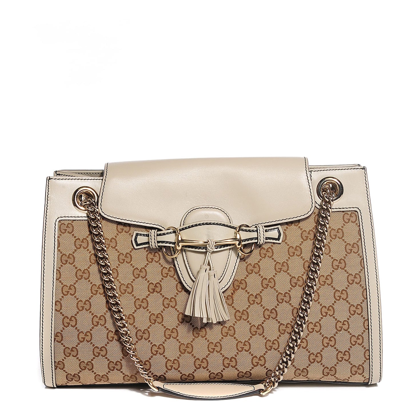 Monogram Margaux Calfskin Large Emily Chain Shoulder Bag Beige Ebony Mystic White