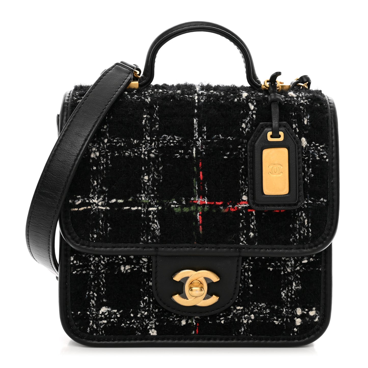 Tweed School Memory Mini Top Handle Flap Black White