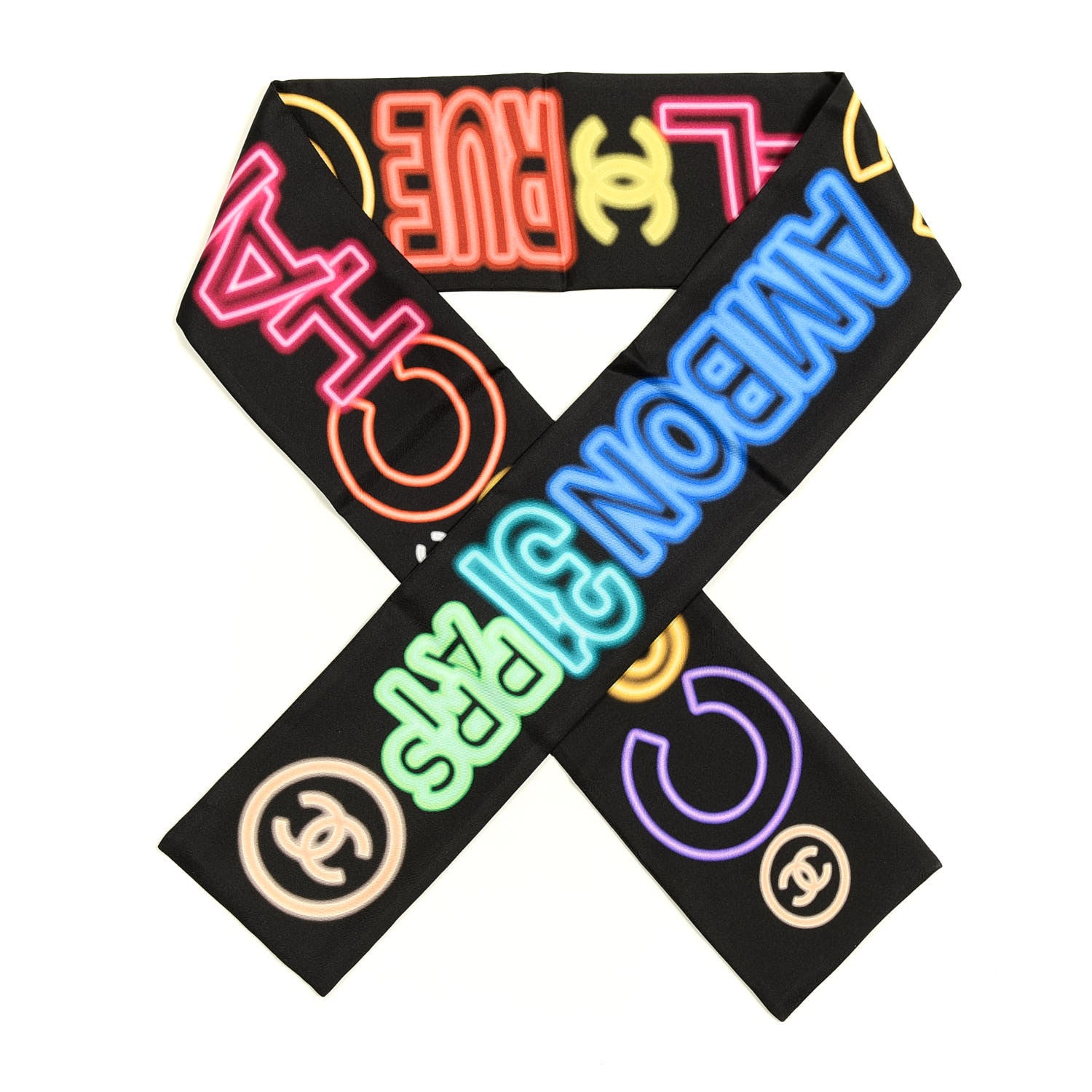 Chanel Silk Neon CC Bandeau Scarf Black Multicolor 1 of 3