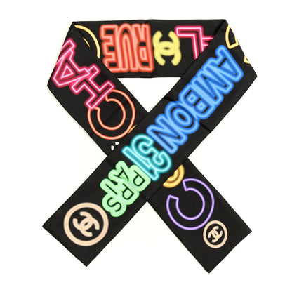 Chanel Silk Neon CC Bandeau Scarf Black Multicolor 1 of 3