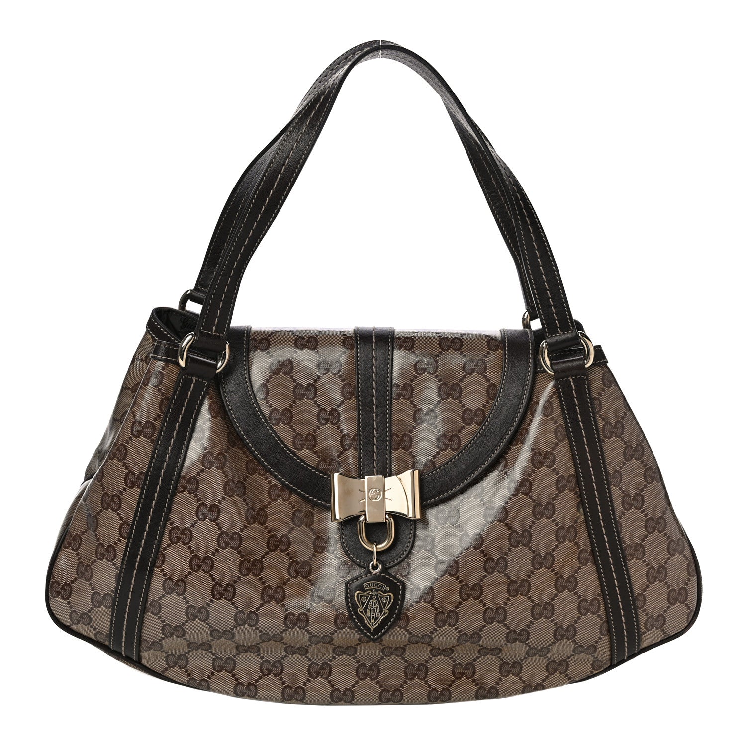 Gucci Crystal Monogram Duchessa Flap Shoulder Bag Dark Brown 1 of 10
