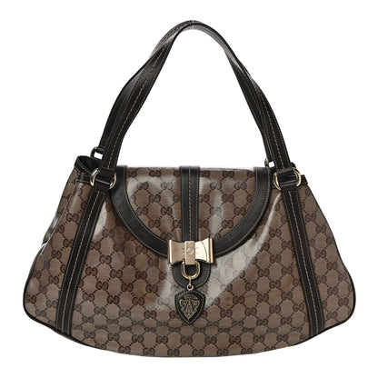 Gucci Crystal Monogram Duchessa Flap Shoulder Bag Dark Brown 1 of 10