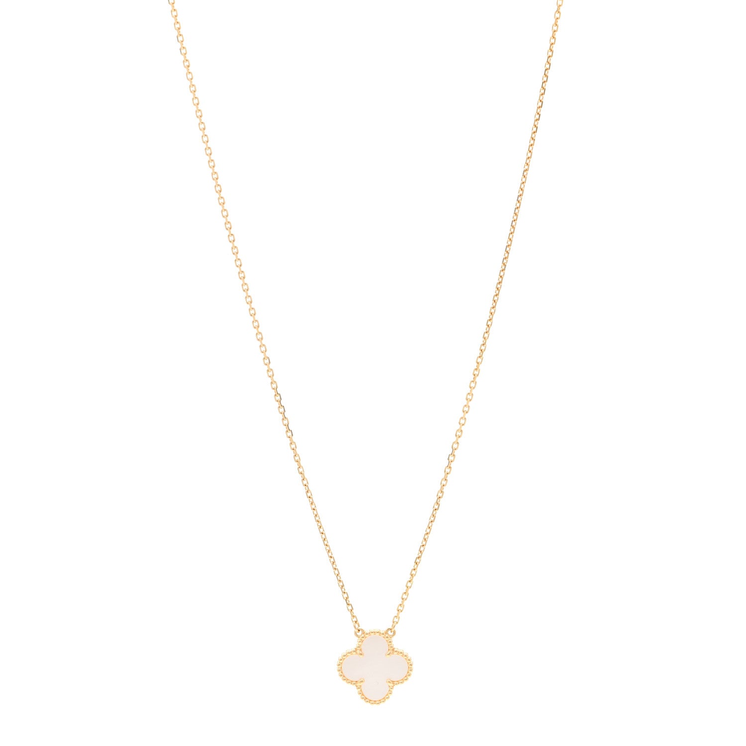Van Cleef & Arpels 18K Yellow Gold Mother of Pearl Vintage Alhambra Pendant Necklace 1 of 5