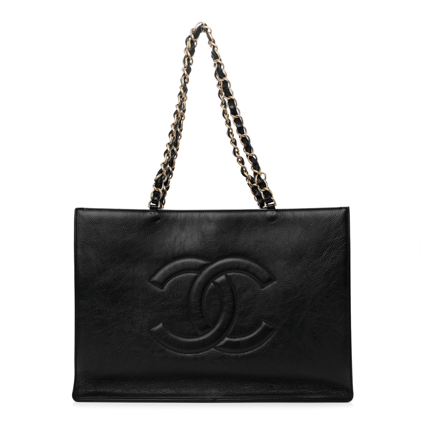 Shiny Aged Calfskin Shopping Bag Black