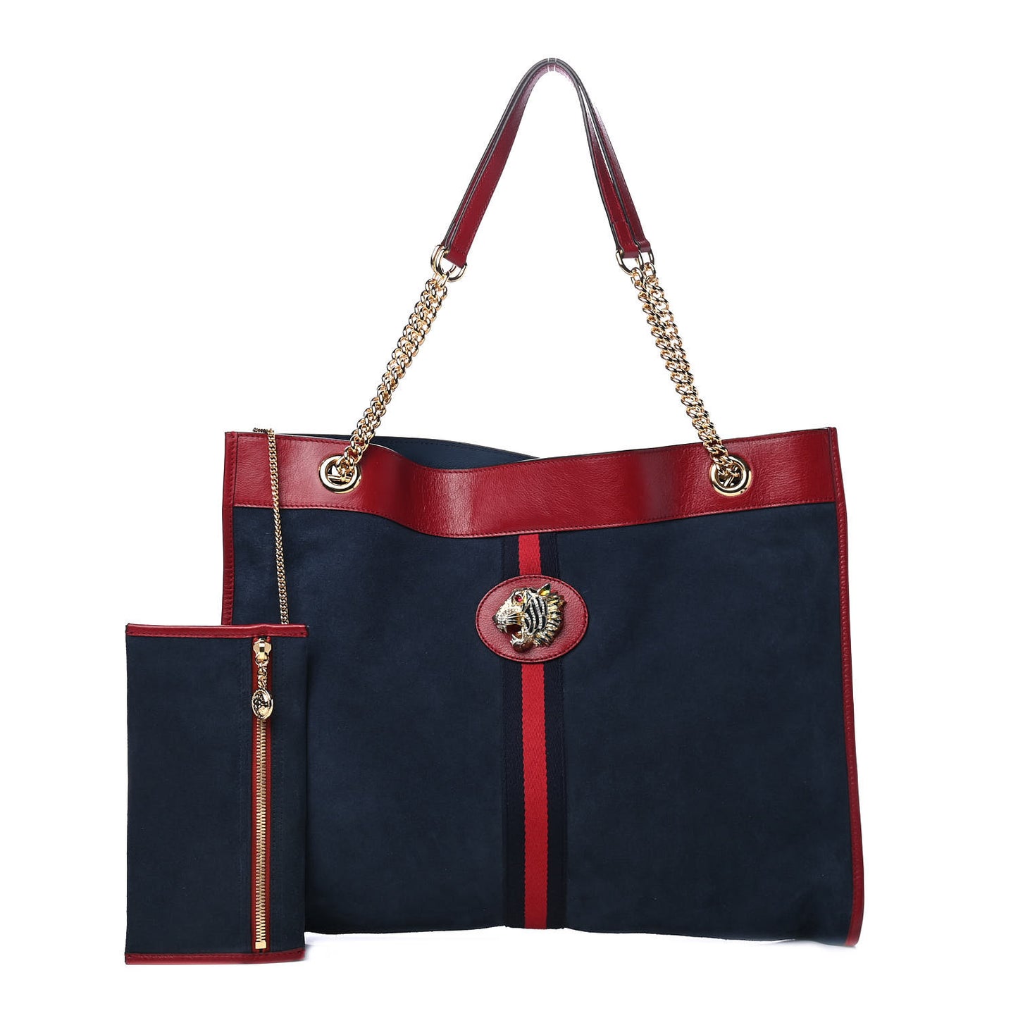Suede Calfskin Large Rajah Chain Tote New Blue Romantic Cherry