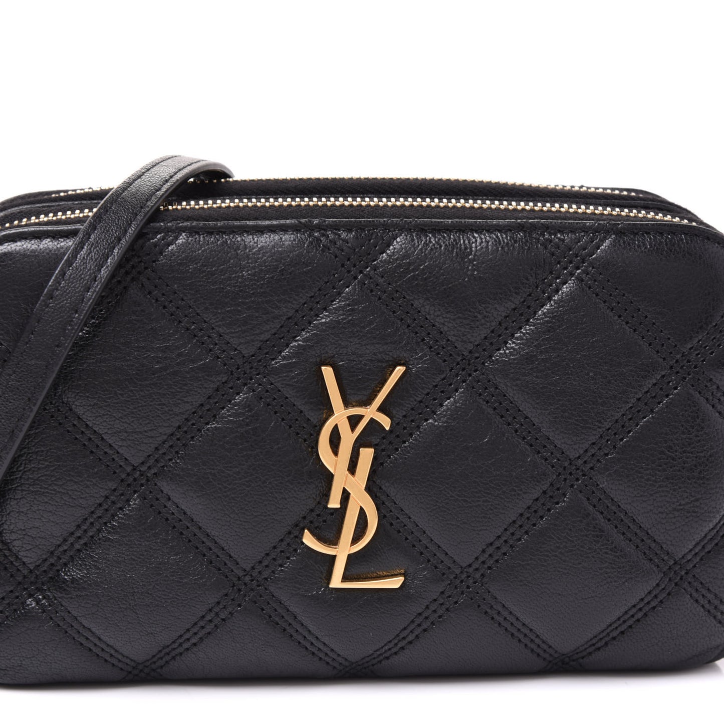 Grained Lambskin Quilted Mini Becky Double Zip Bag Black