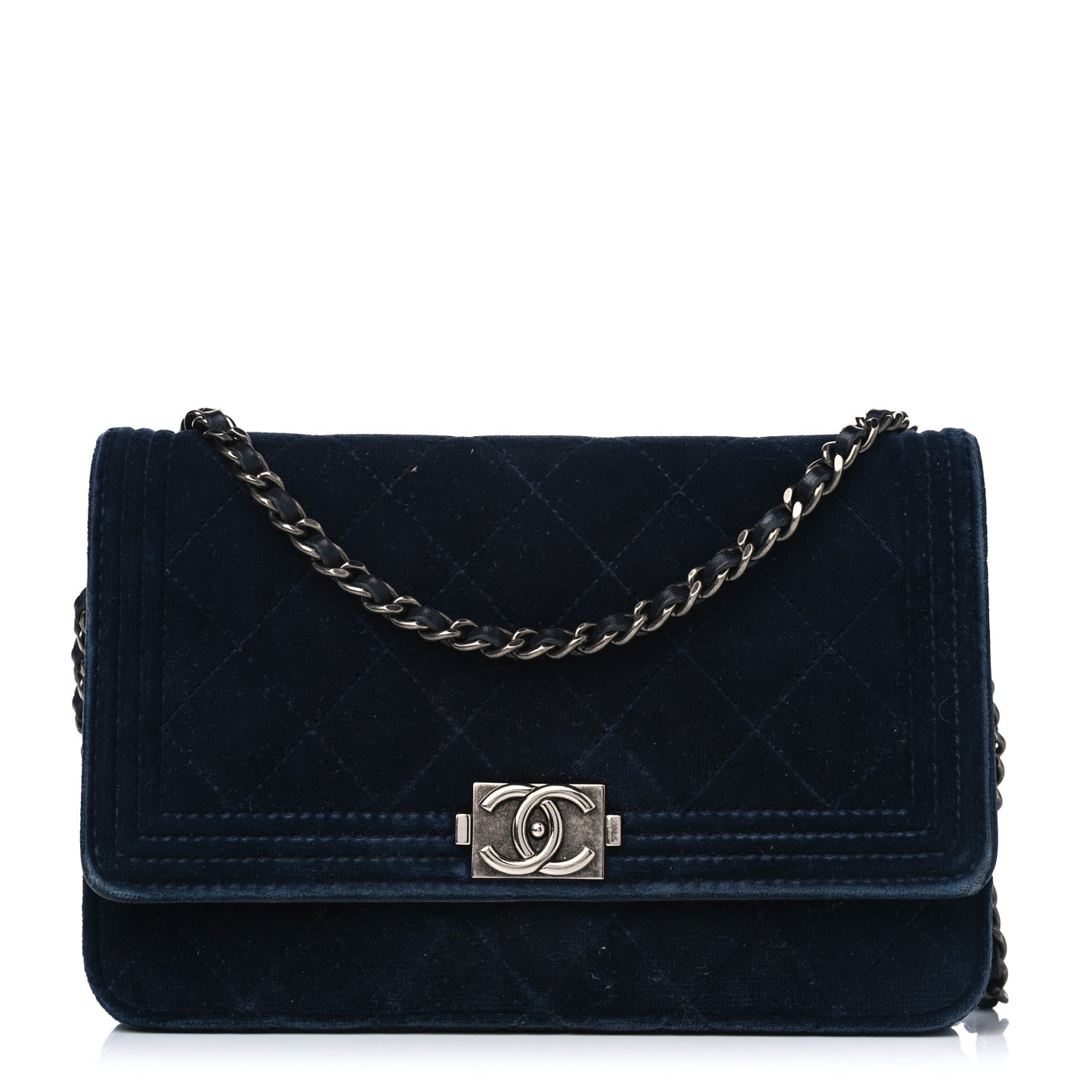 Velvet Quilted Boy Wallet On Chain WOC Navy