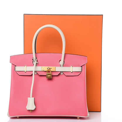 Hermes Epsom Horseshoe Birkin 30 Rose Azalee Craie 32 of 34