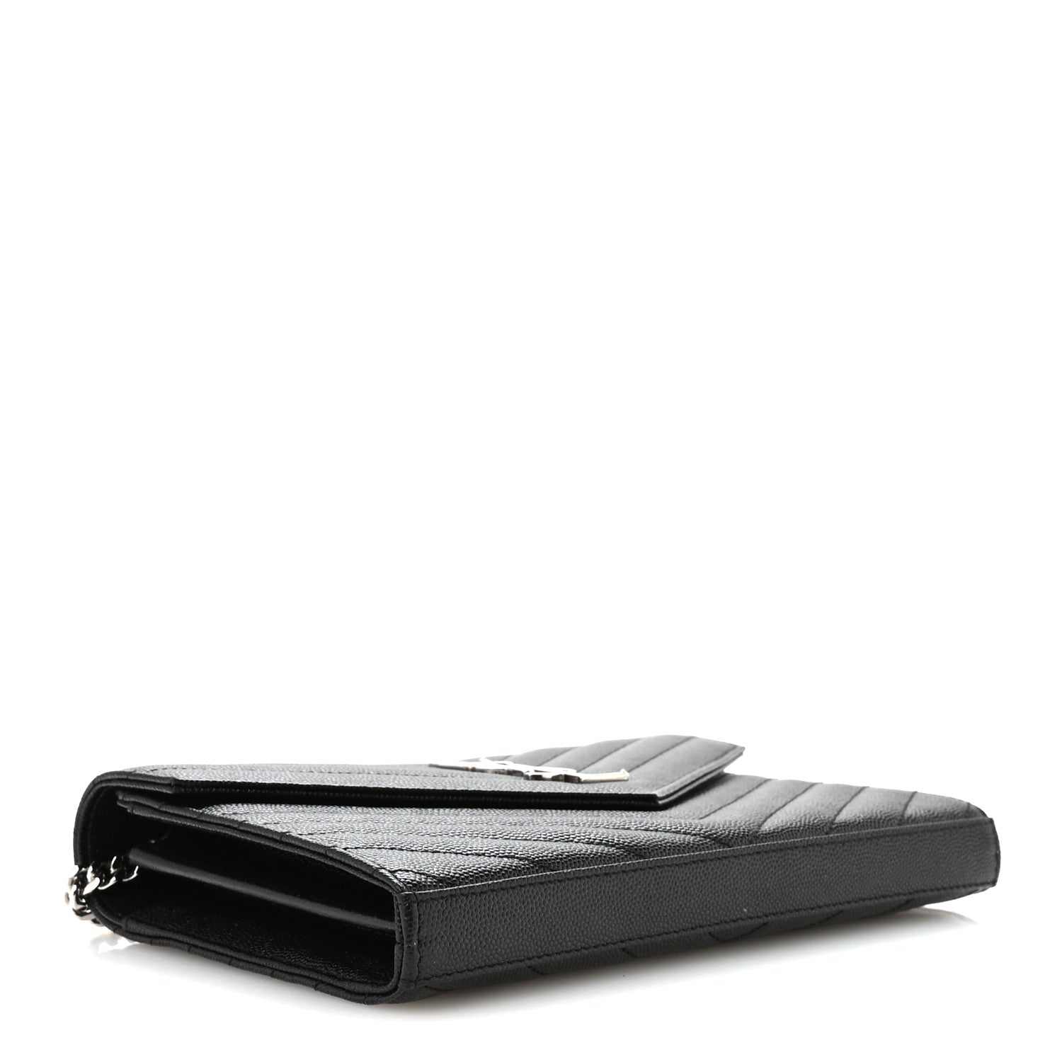 Saint Laurent Grain De Poudre Matelasse Chevron Monogram Chain Wallet Black 7 of 19