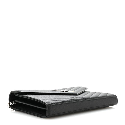 Saint Laurent Grain De Poudre Matelasse Chevron Monogram Chain Wallet Black 7 of 19