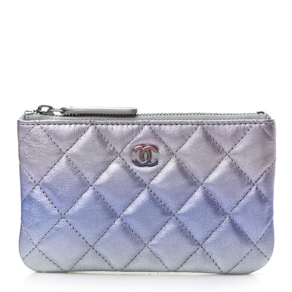 Chanel Gradient Metallic Calfskin Quilted Small Cosmetic Pouch Silver Blue Yellow Purple 1 of 7