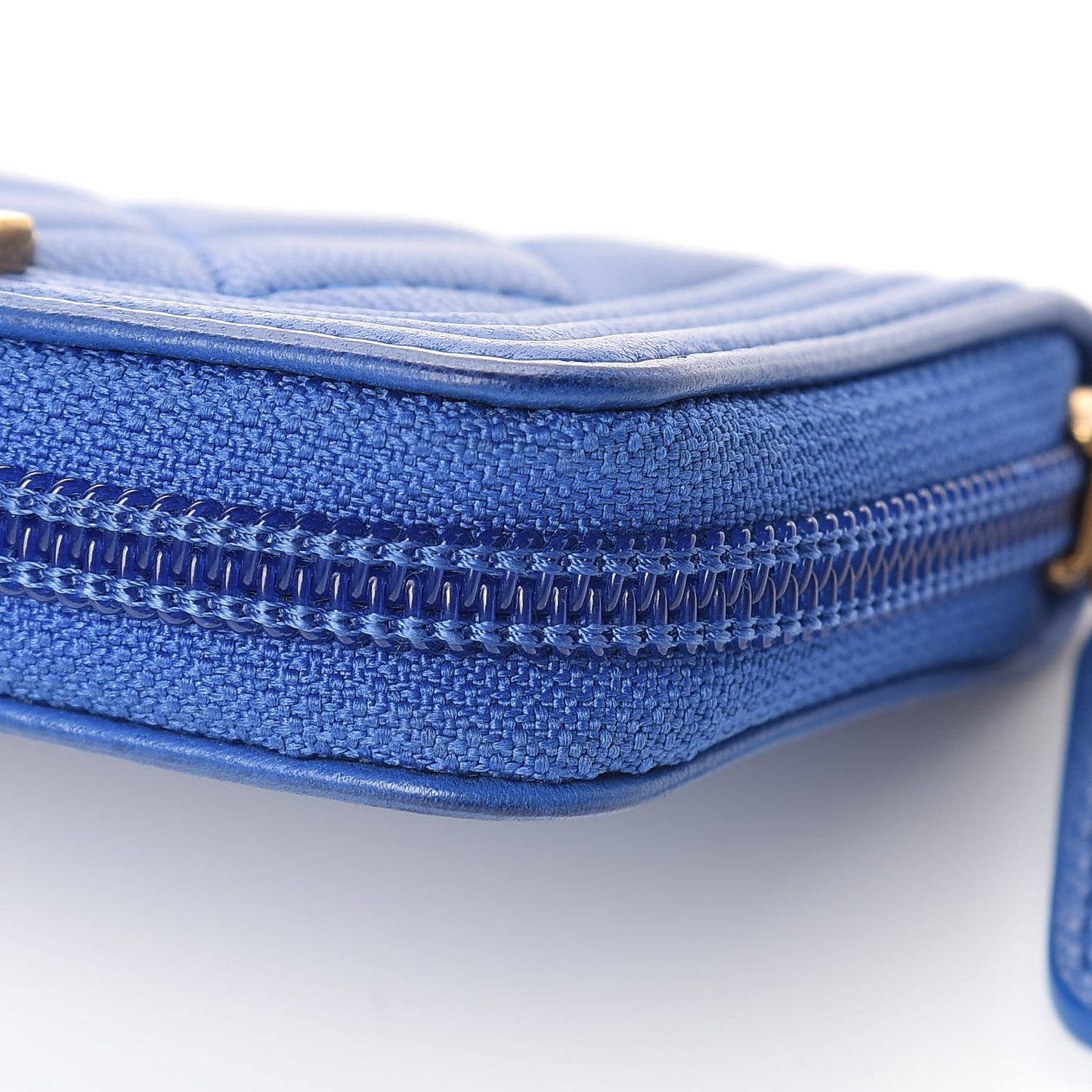 Lambskin Quilted Boy Zip Around Coin Purse Wallet Blue