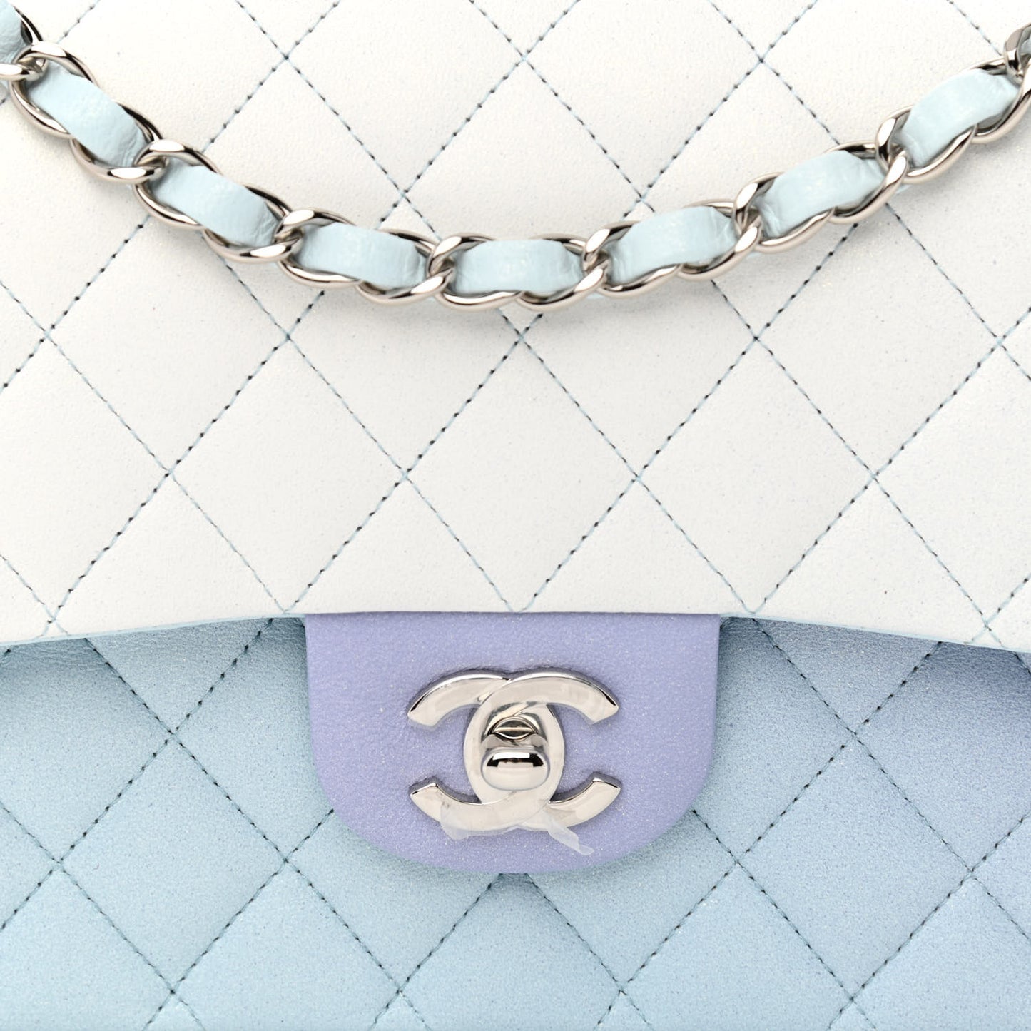 Perforated Lambskin Quilted Medium Double Flap Light Blue Light Purple White