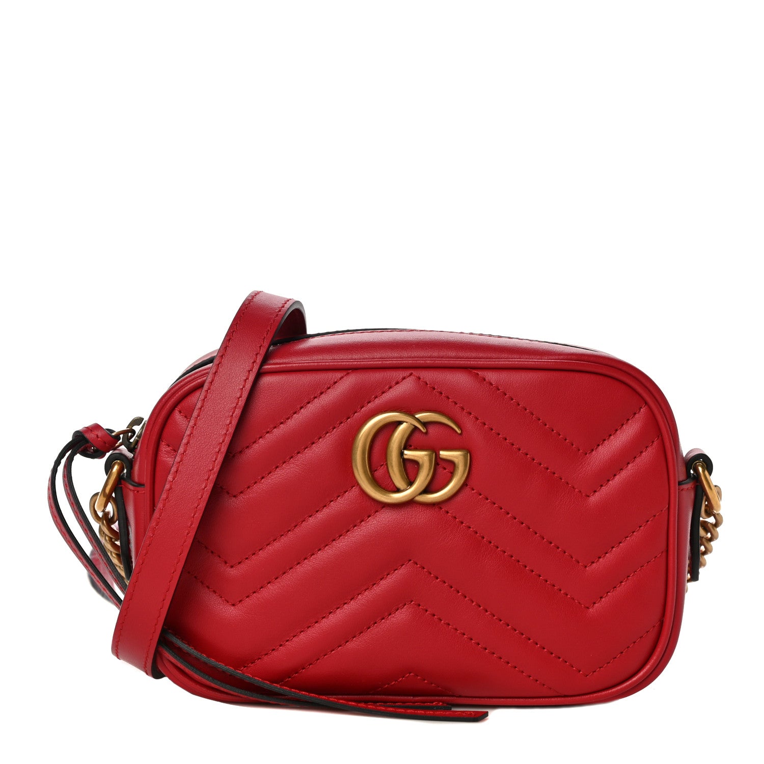 Gucci Calfskin Matelasse Mini GG Marmont Chain Shoulder Bag Hibiscus Red 1 of 11