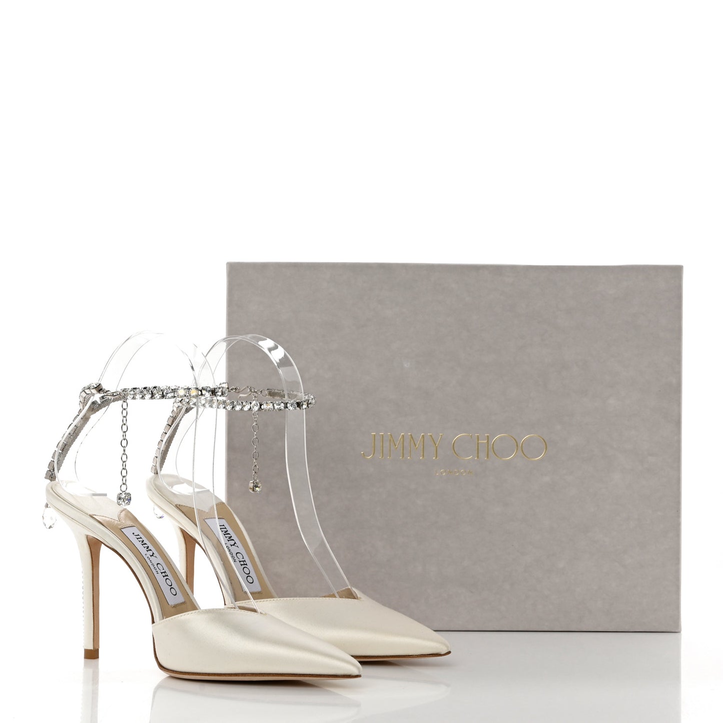 Satin Crystal Saeda 100 Pumps 36 Ivory