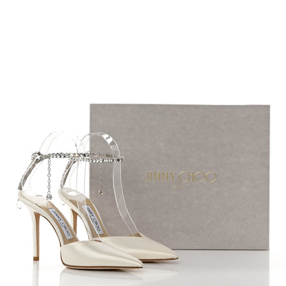 Jimmy Choo Satin Crystal Saeda 100 Pumps 36 Ivory 9 of 9