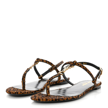 Saint Laurent Pony Hair Leopard Print Cassandra Monogram Sandals 36.5 Naturale 3 of 9