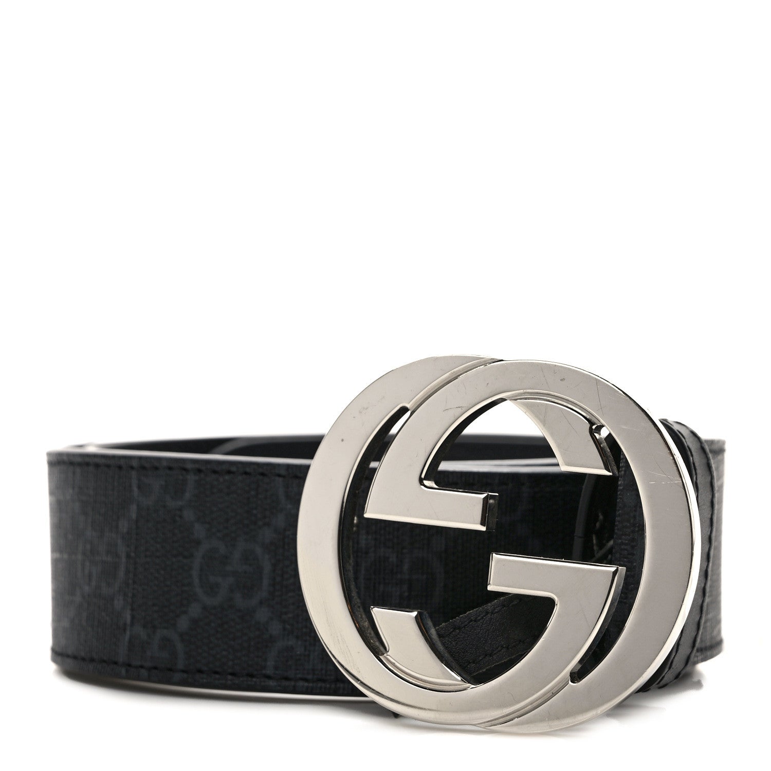 Gucci GG Supreme Monogram Selleria Calfskin Interlocking G 40mm Belt 85 34 Black Grey 1 of 5