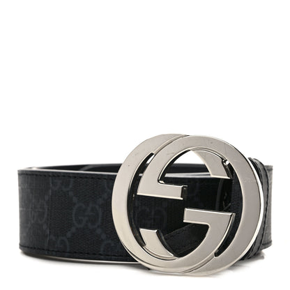Gucci GG Supreme Monogram Selleria Calfskin Interlocking G 40mm Belt 85 34 Black Grey 1 of 5