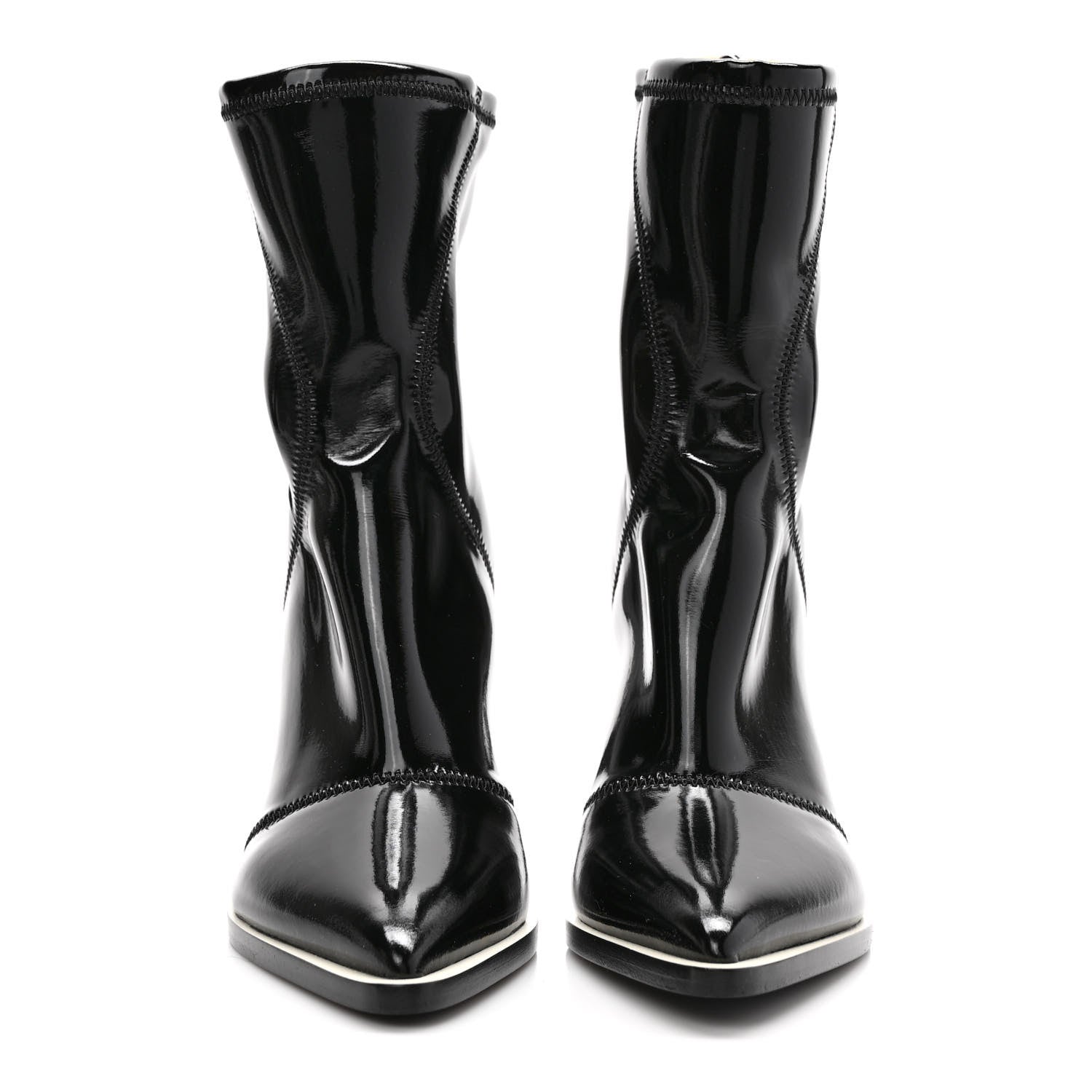 Fendi Glossy Neoprene FFrame Ankle Boots 38 Black 2 of 8