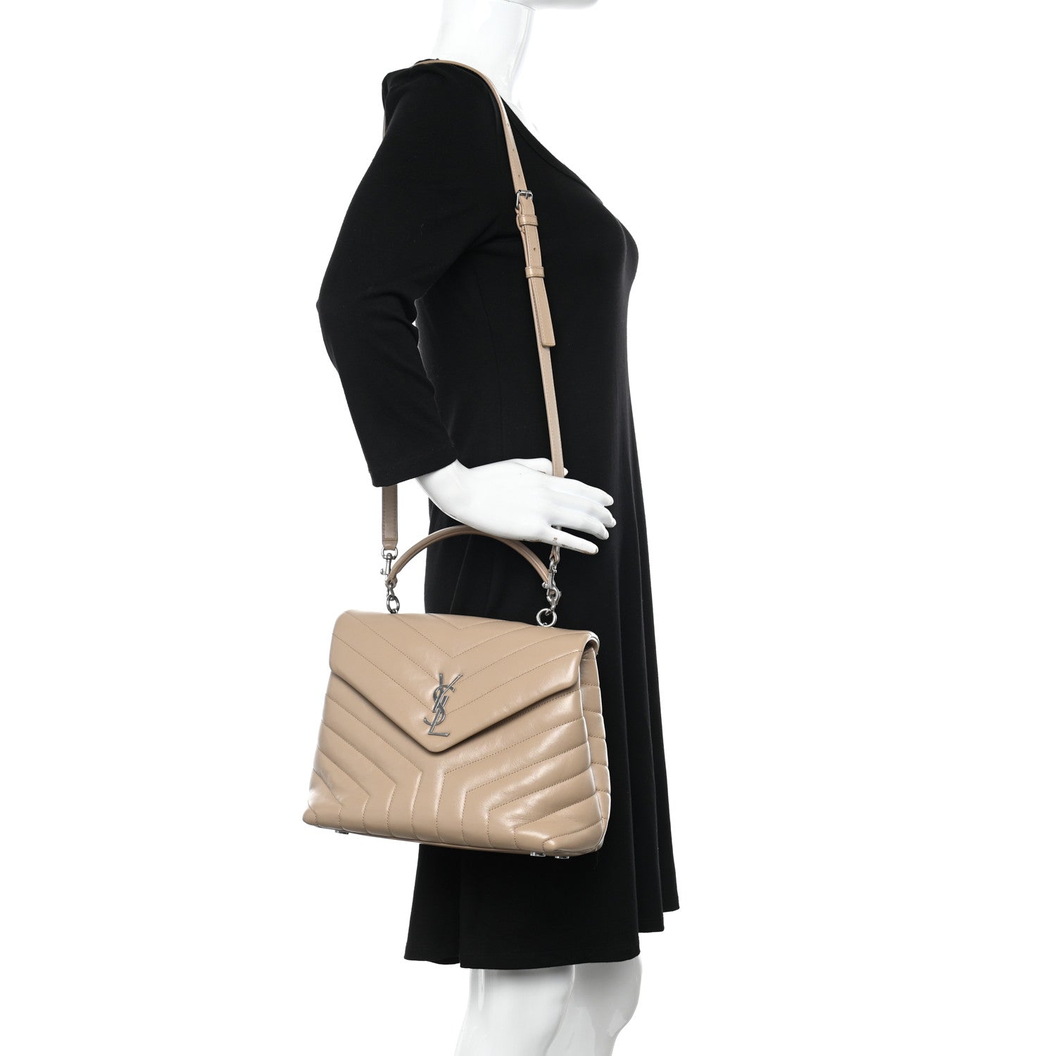 Saint Laurent Calfskin Y Quilted Monogram Medium Loulou Satchel Dark Beige 2 of 12
