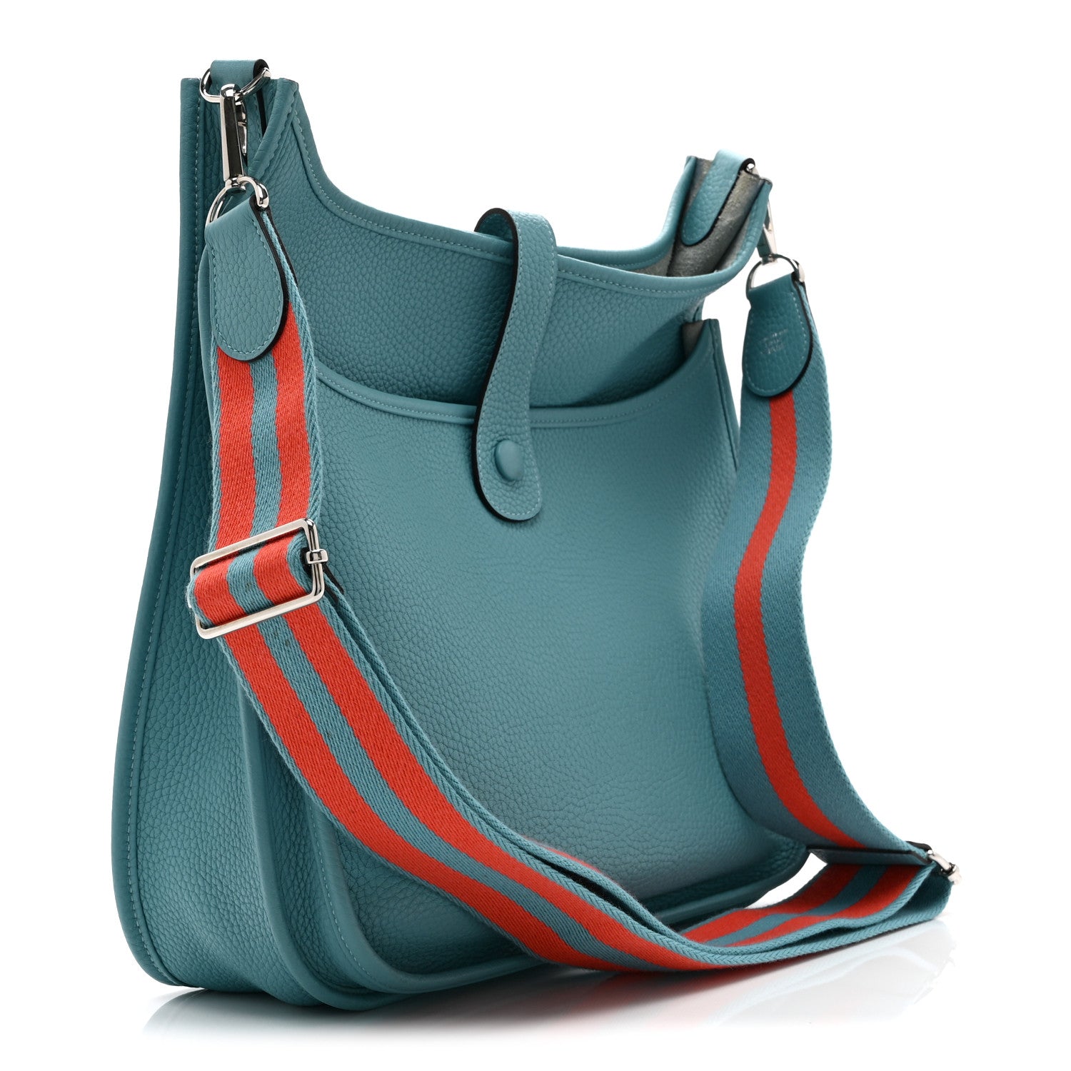 Hermes Taurillon Clemence Amazone Evelyne GM Bleu Saint Cyr Orange Poppy 3 of 11