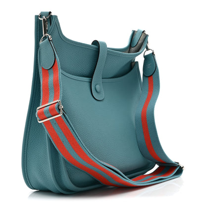 Hermes Taurillon Clemence Amazone Evelyne GM Bleu Saint Cyr Orange Poppy 3 of 11