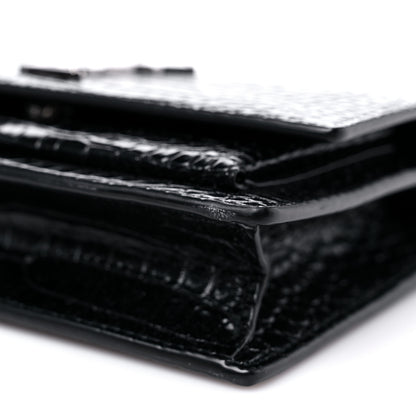 Saint Laurent Calfskin Crocodile Embossed Monogram Sunset Chain Wallet Black 8 of 11