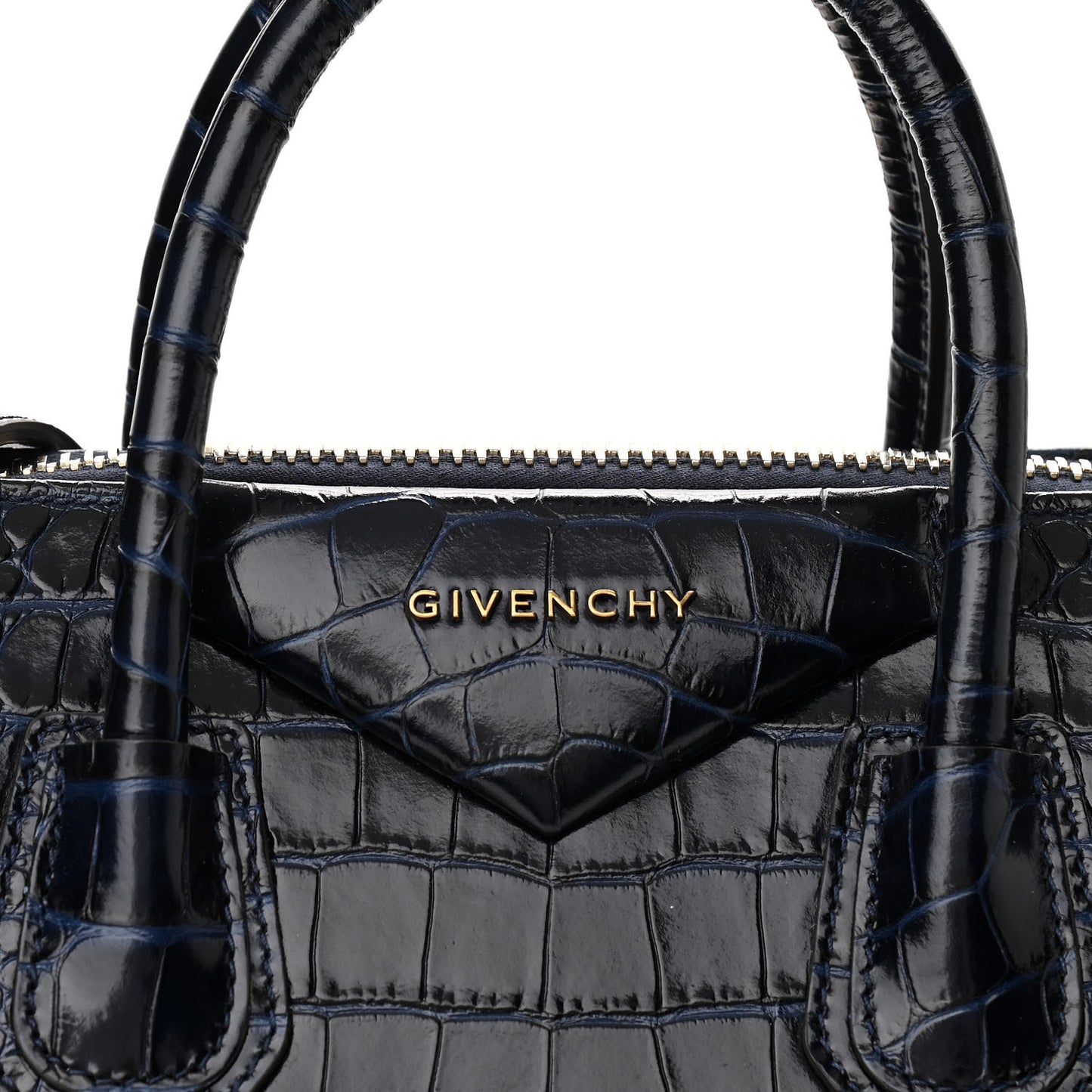 Calfskin Crocodile Embossed Small Antigona Navy