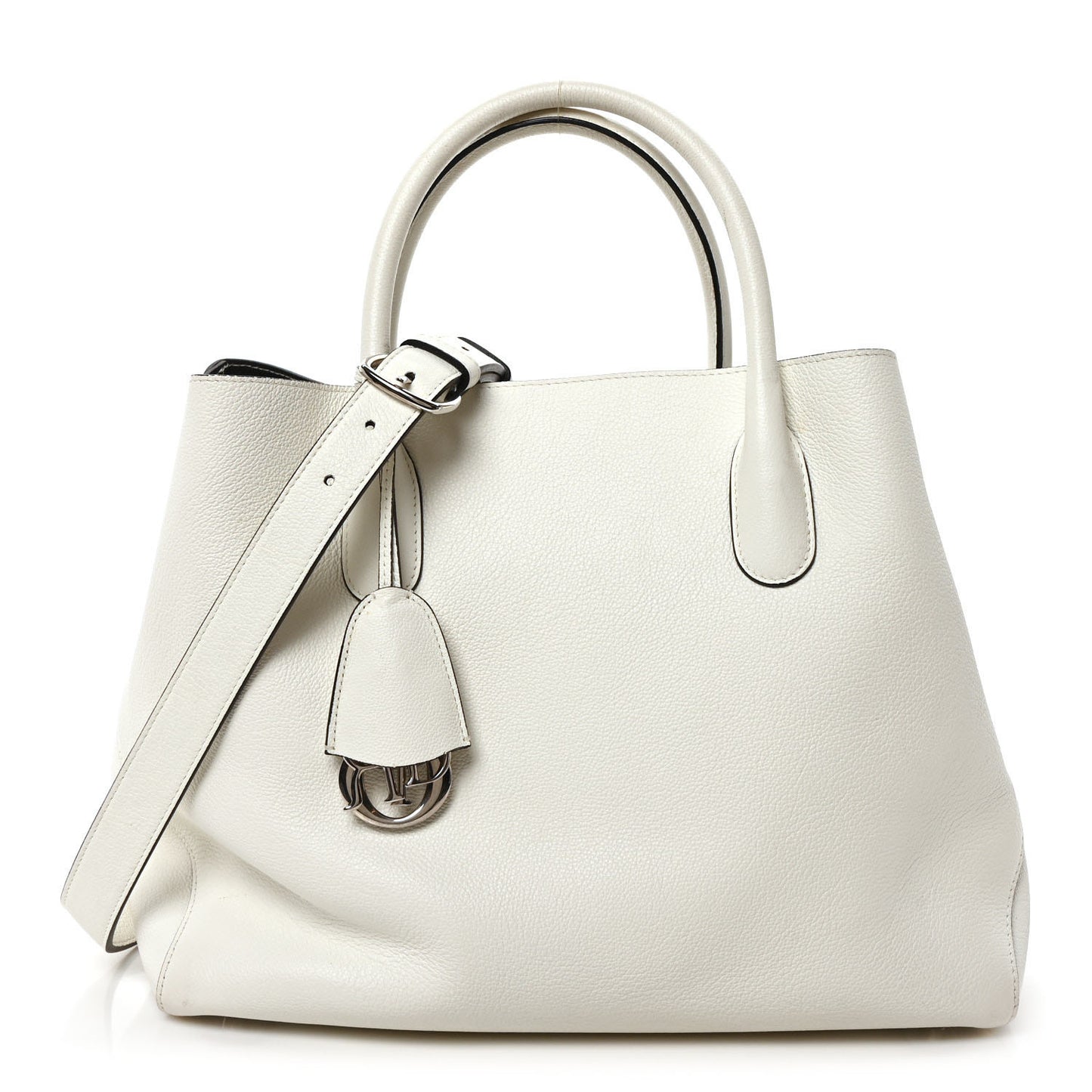 Supple Grained Calfskin Large Open Bar Tote White