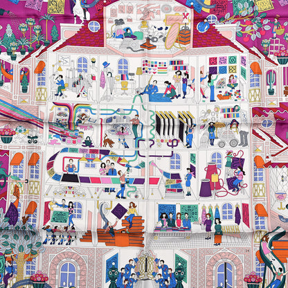 Hermes Silk La Maizeon des Carres Scarf 90 Fuchsia Blanc Multicolore 4 of 5